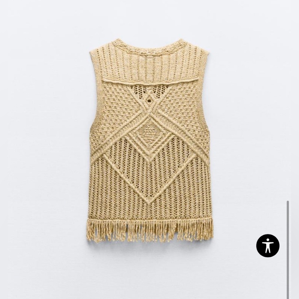 NWT Zara METALLIC THREAD FRINGED KNIT TOP in Golden Size Small - Picture 4 of 7